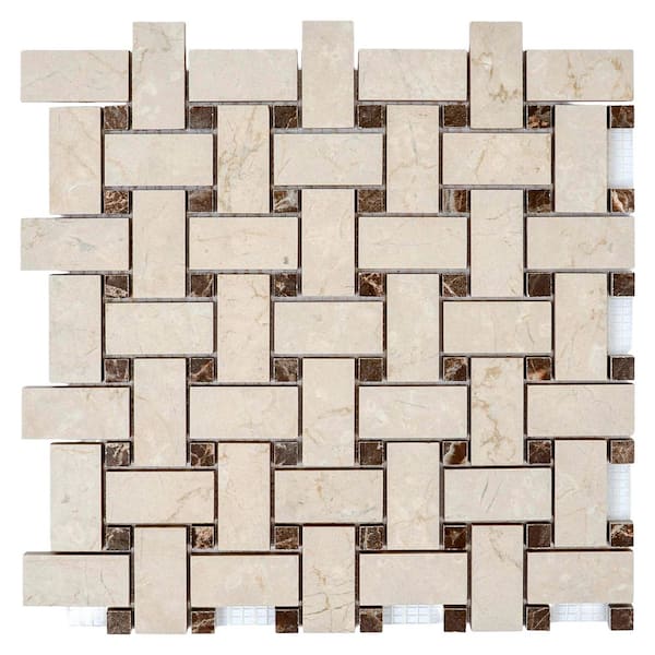 Regalia 4 x 5 in. Beige, Brown Matte Gres Porcelain Basketweave Mosaic Wall and Floor Tile Sample