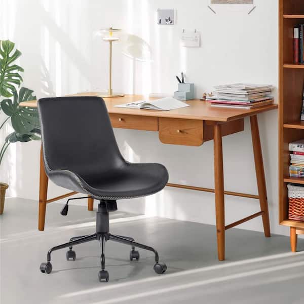 Homy Casa Adams Black Faux Leather Uphostered Home Office Desk Chair with Adjustable Height