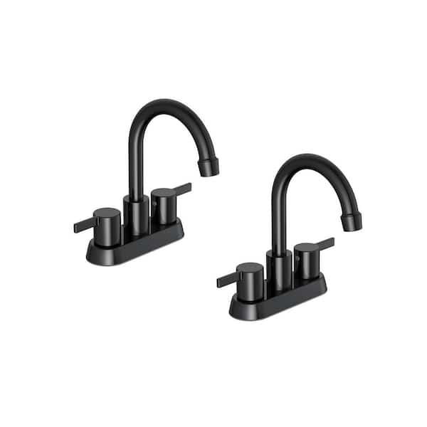 PRIVATE BRAND UNBRANDED Garrick 4 in. Centerset 2-Handle High-Arc Bathroom Faucet w/Drain Kit Included & 2-Piece Hose in Matte Black (2-Pack)