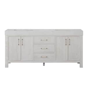 Leon 72 in. W x 22 in. D x 34 in. H Double Freestanding Bath Vanity in Washed White with White Composite Stone Top