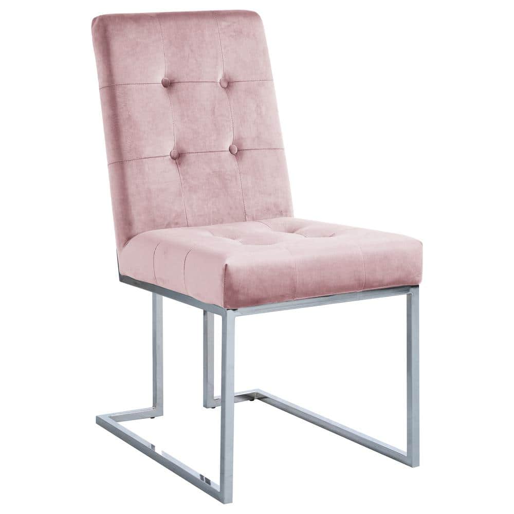 Pink velvet dining online chairs with chrome legs