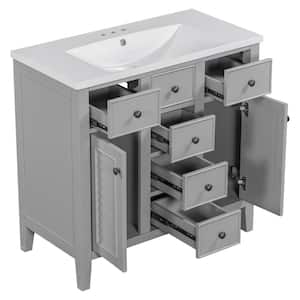 35.98 in. W x 18.03 in. D x 34.38 in. H Single Sink Bath Vanity in Gray with White Cerami Top, Cabinets and Drawers