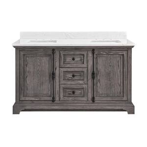 Joslyn 60 in. W x 22 in. D Double Vanity in Cashmere with Engineered Vanity Top with White Sinks