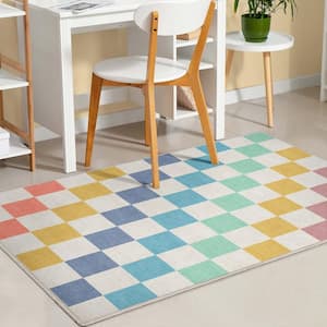 Multi Blue 3 ft. 3 in. x 5 ft. Flat-Weave Apollo Square Modern Geometric Boxes Area Rug