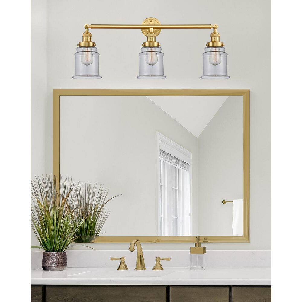 Canton 30 in. 3-Light Satin Gold Vanity Light with Glass Shade price history on PriceWatchPro