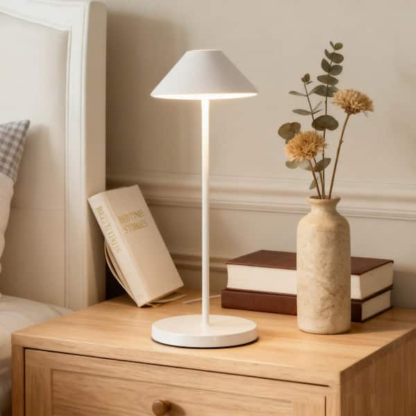 16" White Modern Table Lamps Cordless Smart Integrated Led Dimmable Waterproof Rechargeable Indoor&Outdoor Table Lamp