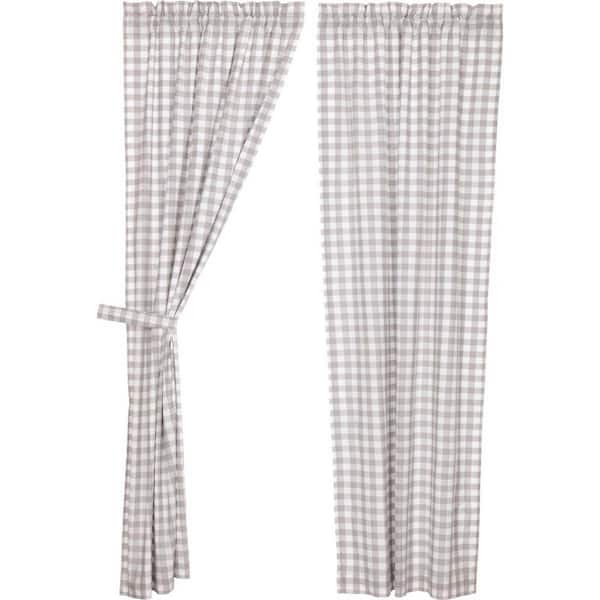 VHC BRANDS Annie Buffalo Check Gray White 40 in. W x 84 in. L Cotton Light Filtering Rod Pocket Farmhouse Window Curtain Pair
