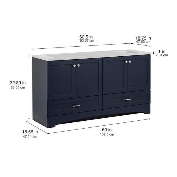 Lancaster 60 in. W x 19 in. D x 33 in. H Double Sink Bath Vanity in Deep Blue with White Cultured Marble Top Lancaster 60 in. W x 19 in. D x 33 in. H Double Sink Bath Vanity in Deep Blue with White Cultured Marble Top
