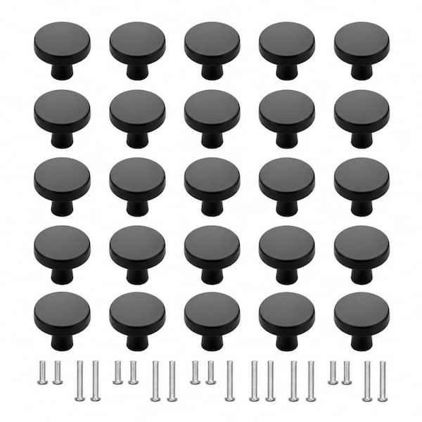 25-Pack Round Cabinet Knobs Simple Style Matte Black Drawer Pulls