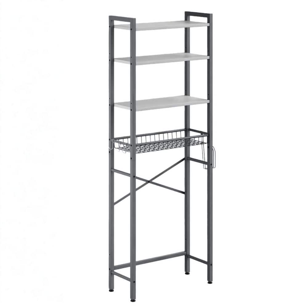 23 in. W x 68 in. H x 9 in. D Gray White Over The Toilet Storage with 4-Tier Adjustable Shelf and Basket Freestanding price history on PriceWatchPro