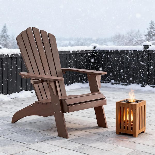 Brown Oversized Adirondack Chair Fire Pit Chair with Cup Holder