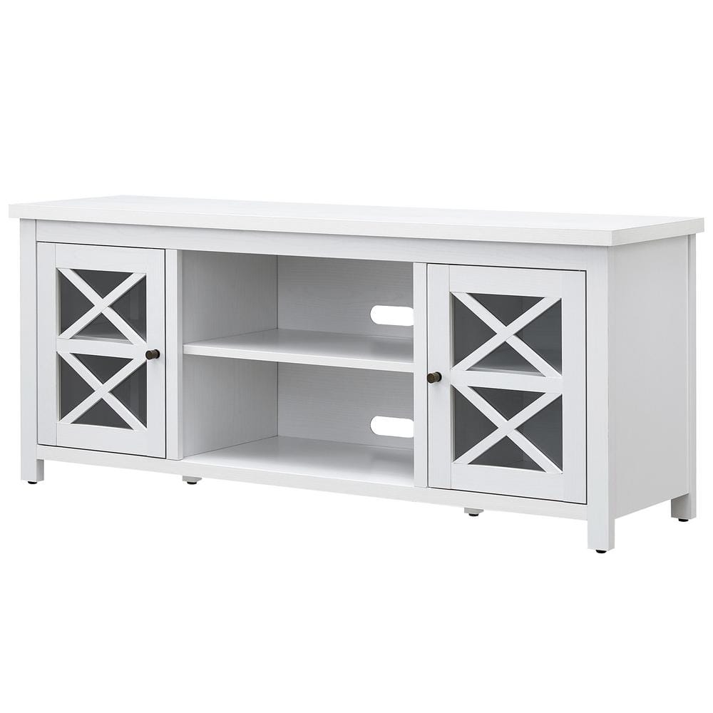 Modern Farmhouse 58" White TV Stand with Cabinet & Fireplace