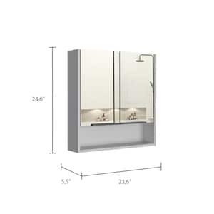 23.6 in. W x 24.6 in. H White Rectangular Particle Board Surface Mount Medicine Cabinet with Mirror
