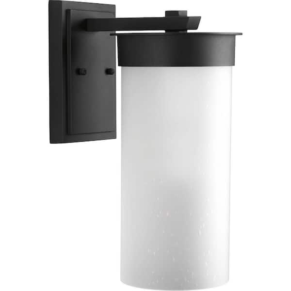 Progress Lighting Hawthorne Collection 1-Light Textured Black Etched Seeded Glass Craftsman Outdoor Large Wall Lantern Light
