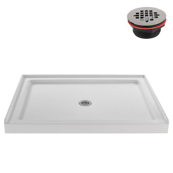 NT-280-424WH-AL 42 in. L x 34 in. W Alcove Acrylic Shower Pan Base, Glossy White with Center Drain, ABS Drain Included