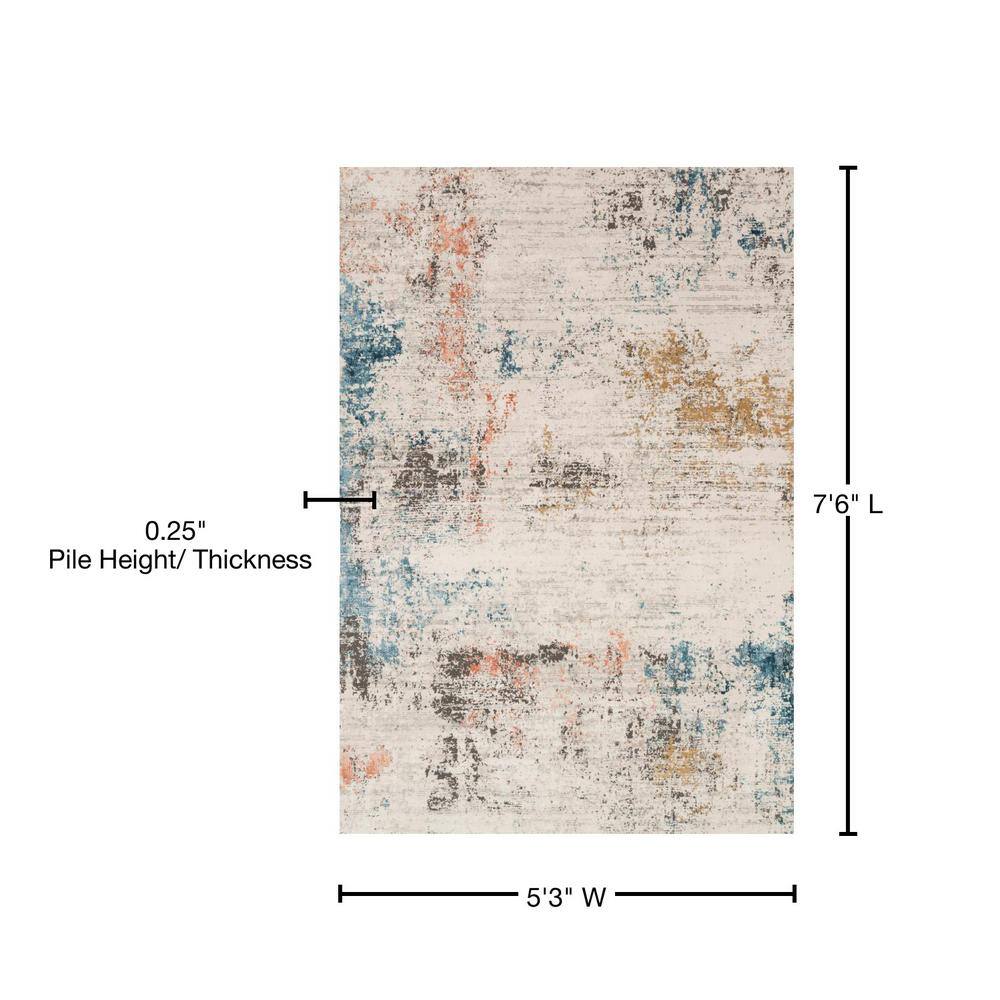 Ivory Abstract Easy-Care Synthetic Rectangular Rug