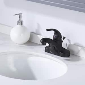 4 in. Centerset Single-Handle Low Arc Bathroom Faucet with Drain Kit Included in Matte Black