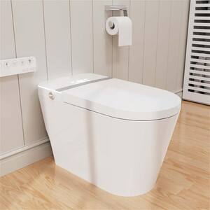 Smart Toilet Bidet 1-Piece 1.32 GPF Single Flush Round Toilet in White with Auto Flush, Voice Control Seat Included