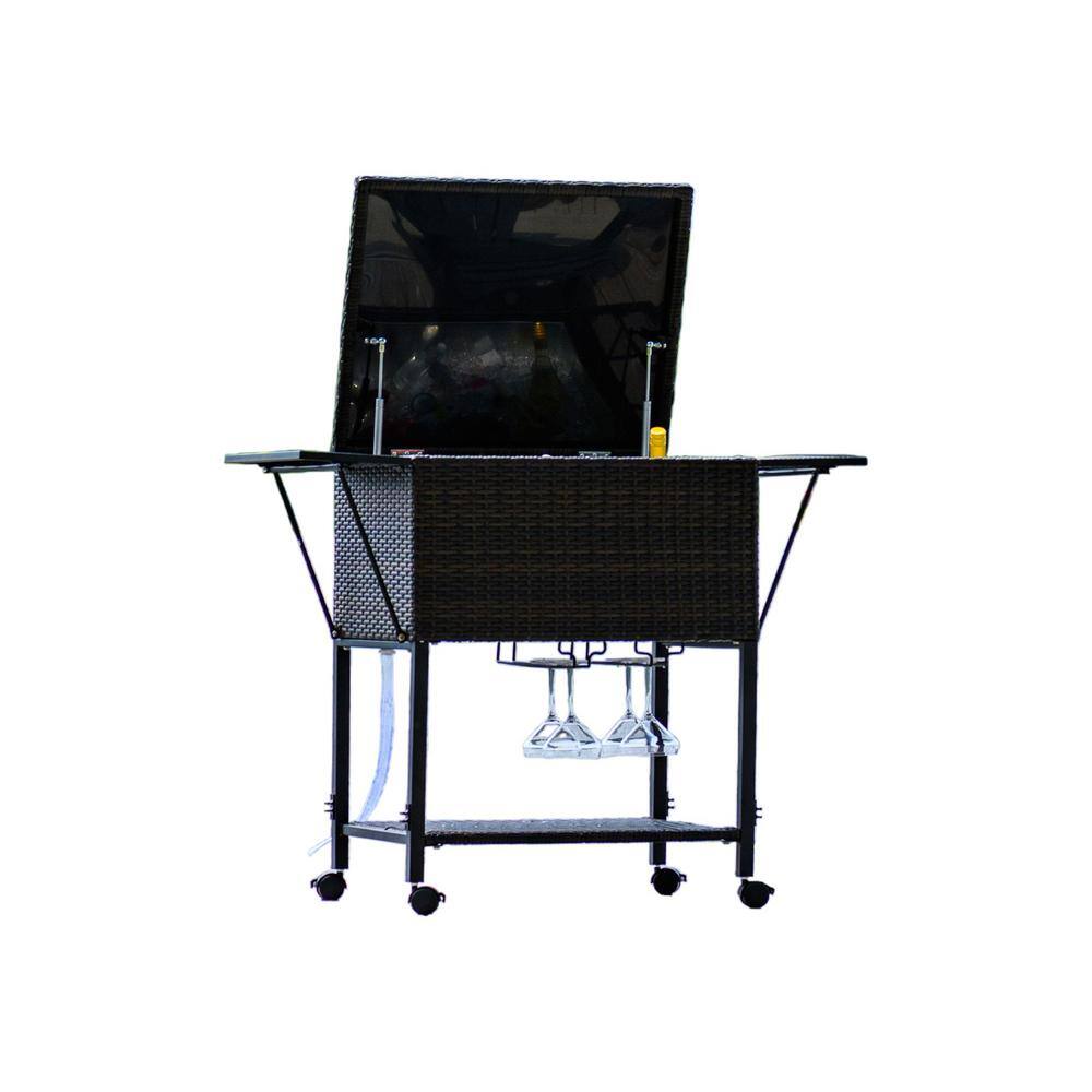 Outdoor Black Metal Rolling Cooler Cart with Storage