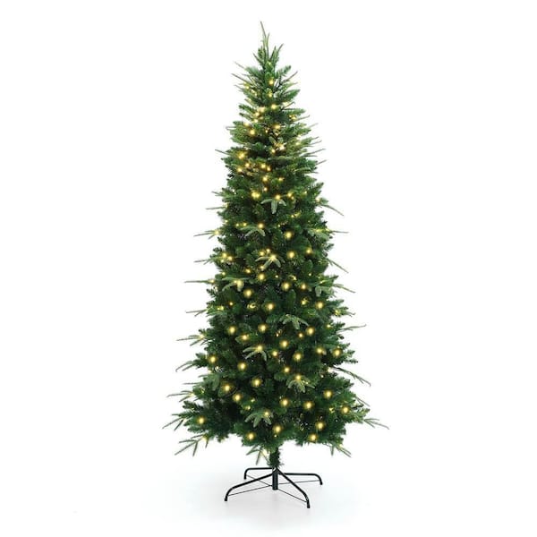 6 ft. PreLit Green Slim Artificial Christmas Tree with 8 Light Functions