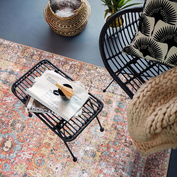 Transitional Distressed Machine Washable Non Slip Multi 8 ft. ROUND Area Rug