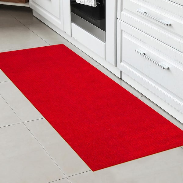 Ottomanson Custom Size Waterproof Non-Slip Rubberback 2x5 Indoor/Outdoor  Utility Rug, 2' x 5', Red