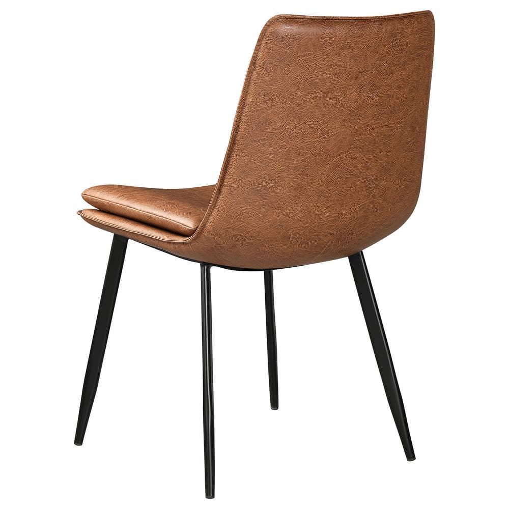 Rustic Brown Faux Leather Upholstered Side Chair with Black Metal Legs