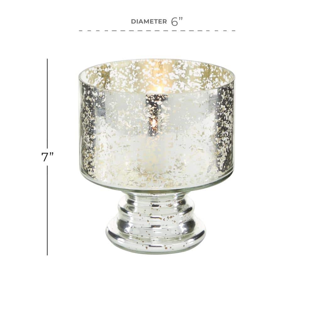 Silver Glass Handmade Pillar Hurricane Lamp with Faux Mercury Finish