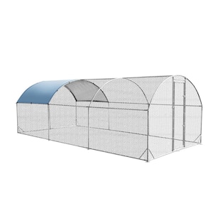 18.7 ft. L x 9.2 ft. W x 6.5 ft. H, Large Dome Walk-In Metal Coop with Oxford Waterproof Cover, Lockable, White