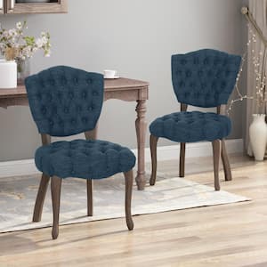 Crosswind Navy Blue and Brown Wash Tufted Dining Chair (Set of 2)