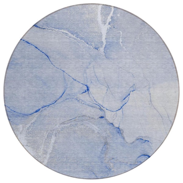 HomeRoots 8 ft. Round Blue Abstract Indoor / Outdoor Area Rug ...