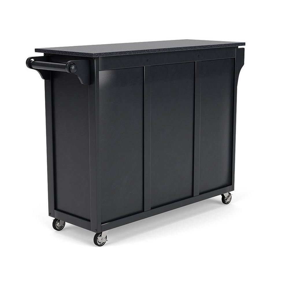 Black Granite Top Kitchen Cart with Storage and Spice Rack