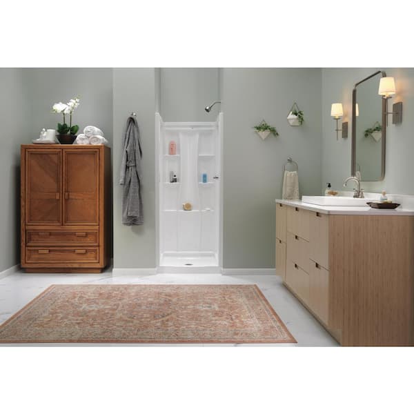 Classic 500 32 in. L x 32 in. W x 72 in. H 4-Piece Alcove Shower Kit with Shower Wall and Shower Pan in High Gloss White