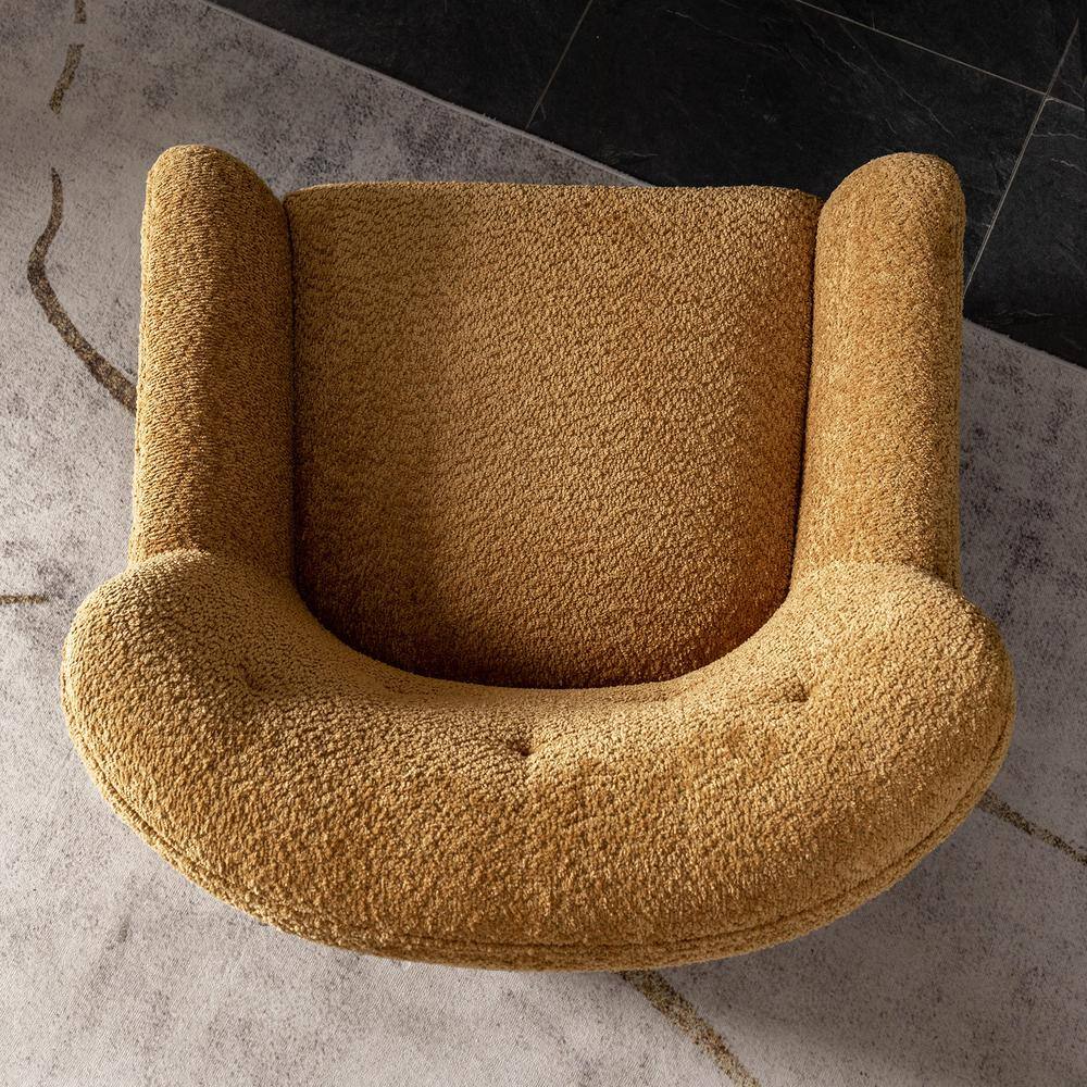 Camel Chenille Upholstered Swivel Barrel Accent Chair