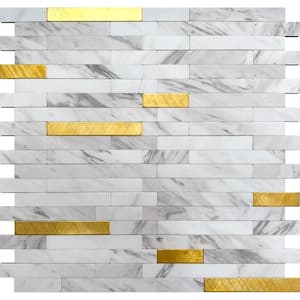 White and Gold 4 in x 5 Metal Peel and Stick Backsplash Tile Sample