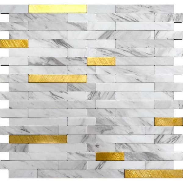 Apollo Tile White and Gold 4 in x 5 Metal Peel and Stick Backsplash Tile Sample