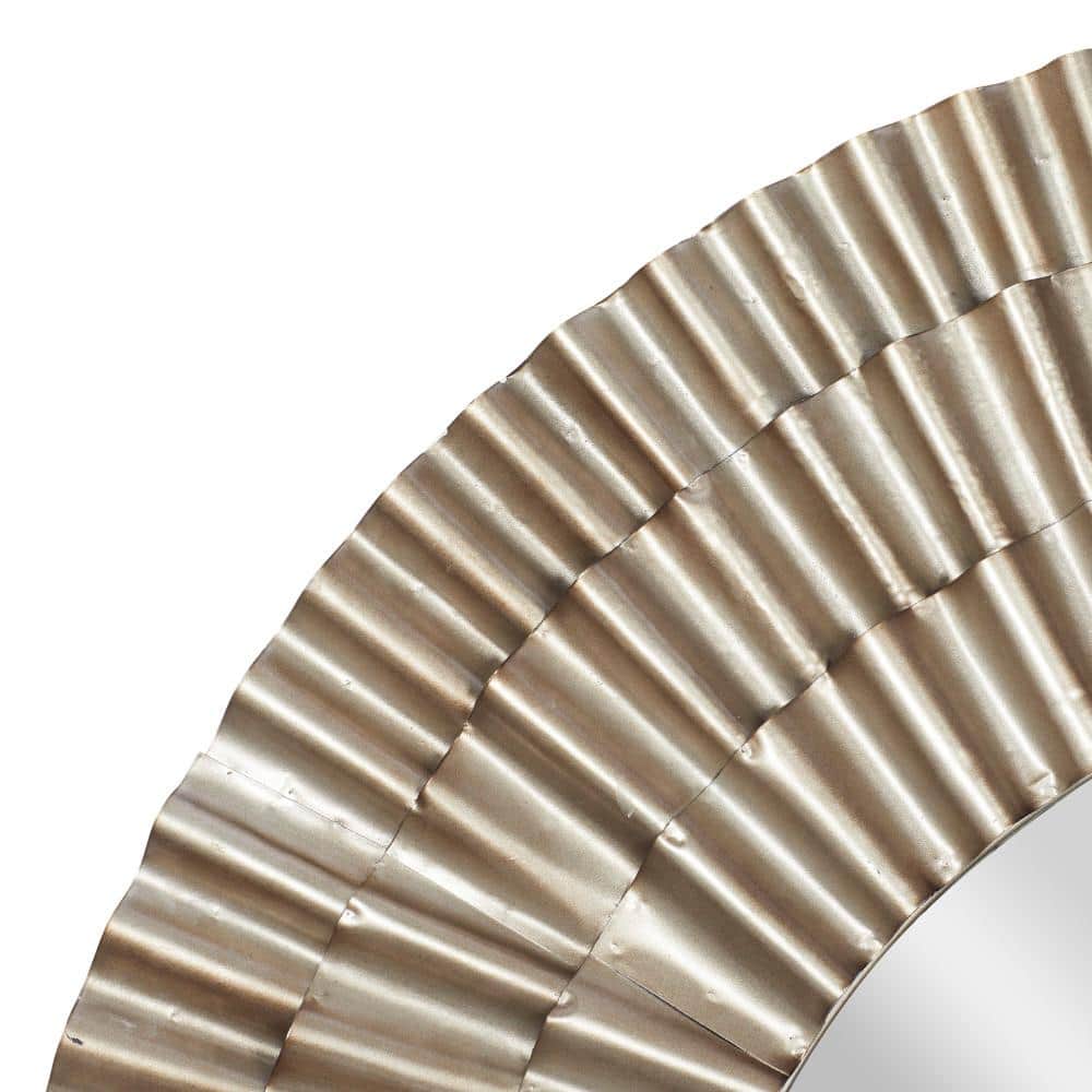 Rustic Sunburst Round Wall Mirror in Silver and Gold Leather