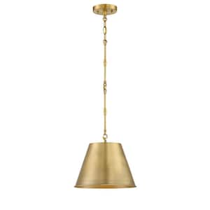 Alden 12 in. W x 8.5 in. H 1-Light Warm Brass Shaded Pendant Light with Metal Bell Shade