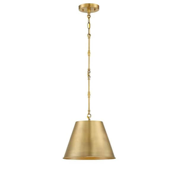 Savoy House Alden 12 in. W x 8.5 in. H 1-Light Warm Brass Shaded Pendant Light with Metal Bell Shade