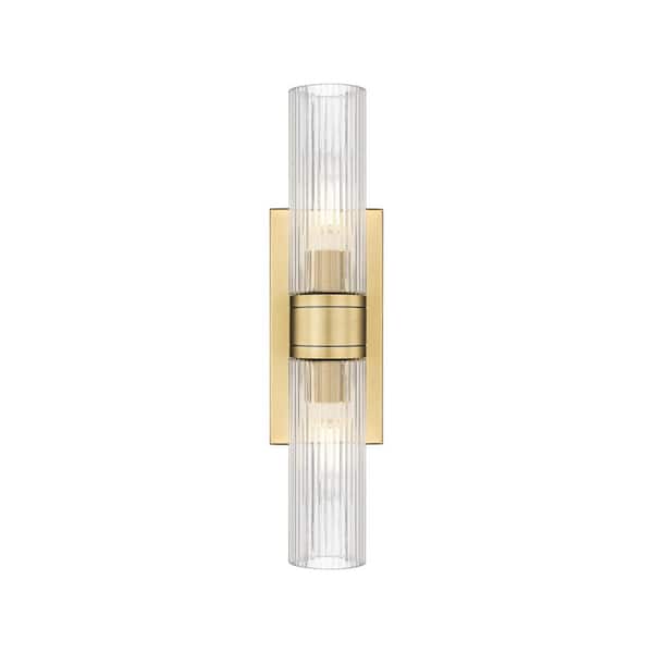 Ballston Urban 18 in. 2-Light Brushed Brass Vanity Light with Glass Shade