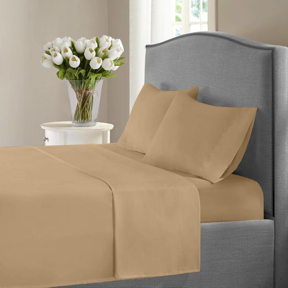 Taupe 1200-Thread Count Deep Pocket Solid Cotton Queen Sheet Set