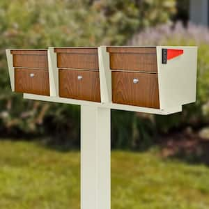 Mail Manager X3 Locking Mailbox Combo Kit with Cream White In-Ground Post, 3 Compartment High Security Cluster