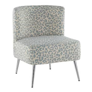 Fran Blue Leopard Print & Chrome Metal Slipper Chair