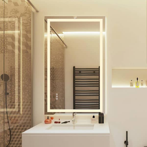 24 in W x 40 in H Rectangular Frameless Wall Mount 3-Colors Dimmable Anti-Fog LED Bathroom Vanity Mirror with Memory