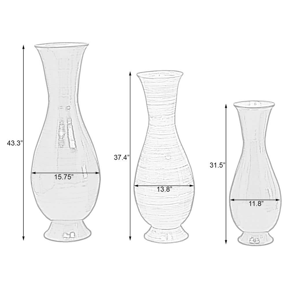 Set of 3 Tall Decorative Bamboo Floor Vases in Brown, Red, and Natural