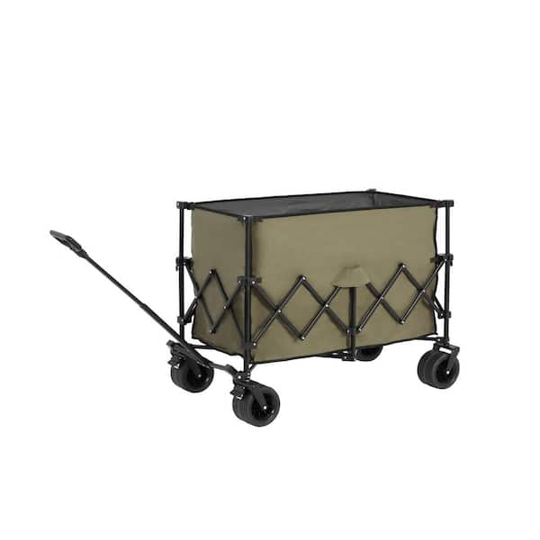Tileon 17 cu. ft. Steel Garden Cart, Foldable Wagon Carts with 220lbs Capacity, Big All-Terrain Wheel&Drink Holder in Green