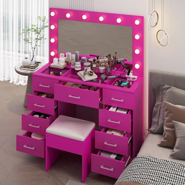 Karl home Pink Makeup Vanity Set with USB K1G52005797 - The Home Depot