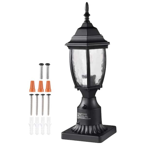 SVOPES Dusk to Dawn Outdoor Black Post Light, 17.32 in. Height, Waterproof Lamp Fixture with 5.5 in. Pier Mount Base
