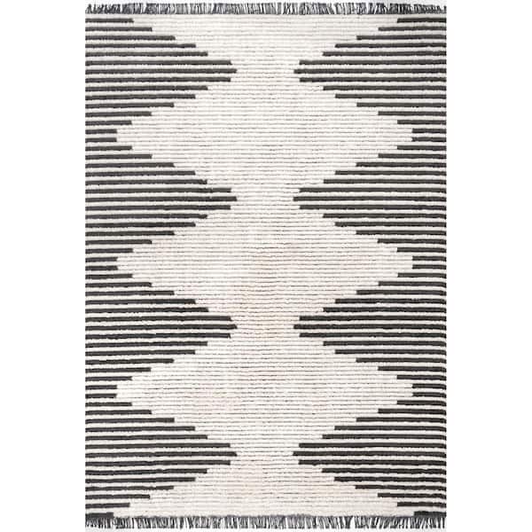 Morgan Beige 7 ft. x 9 ft. Contemporary Diamond Soft Shag Fringe Indoor Area Rug