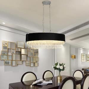 39.4 in. 8-Light Black and Transparent Oval Nordic Adjustable Height Chandelier for Bedroom Dining Room